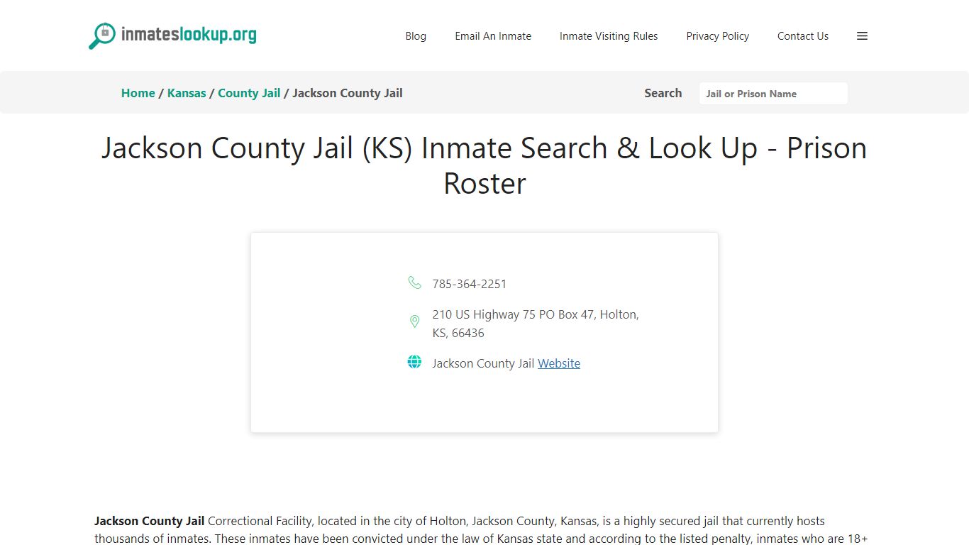 Jackson County Jail (KS) Inmate Search & Look Up - Prison Roster